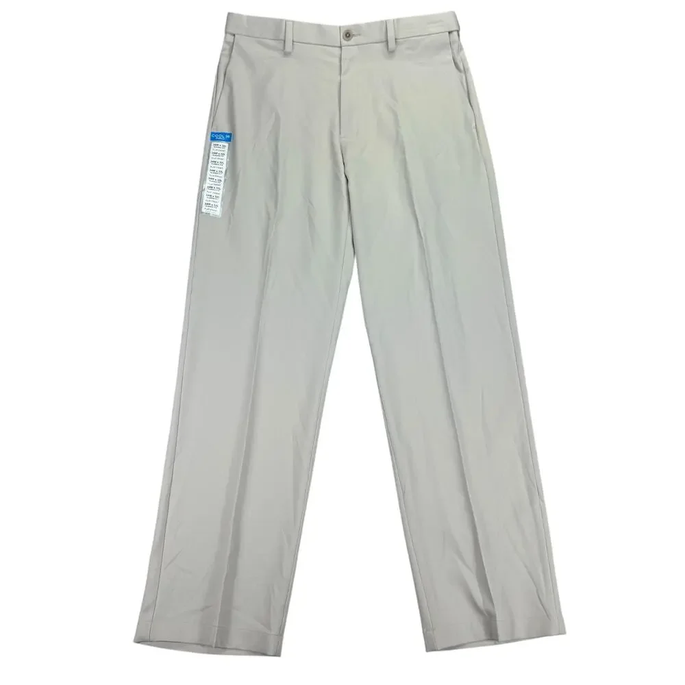 Haggar Mens Cool 18 Pro Classic Fit Flat Front Stretch Dress Pants Beige 34x32